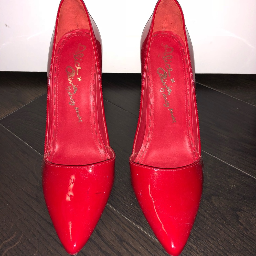 Alice and Olivia red patent leather pumps